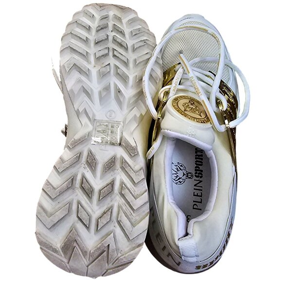 Philipp Plein Sport Women's White & Gold Sneakers Size 38 Mesh & Leather (No Box - Picture 5 of 10